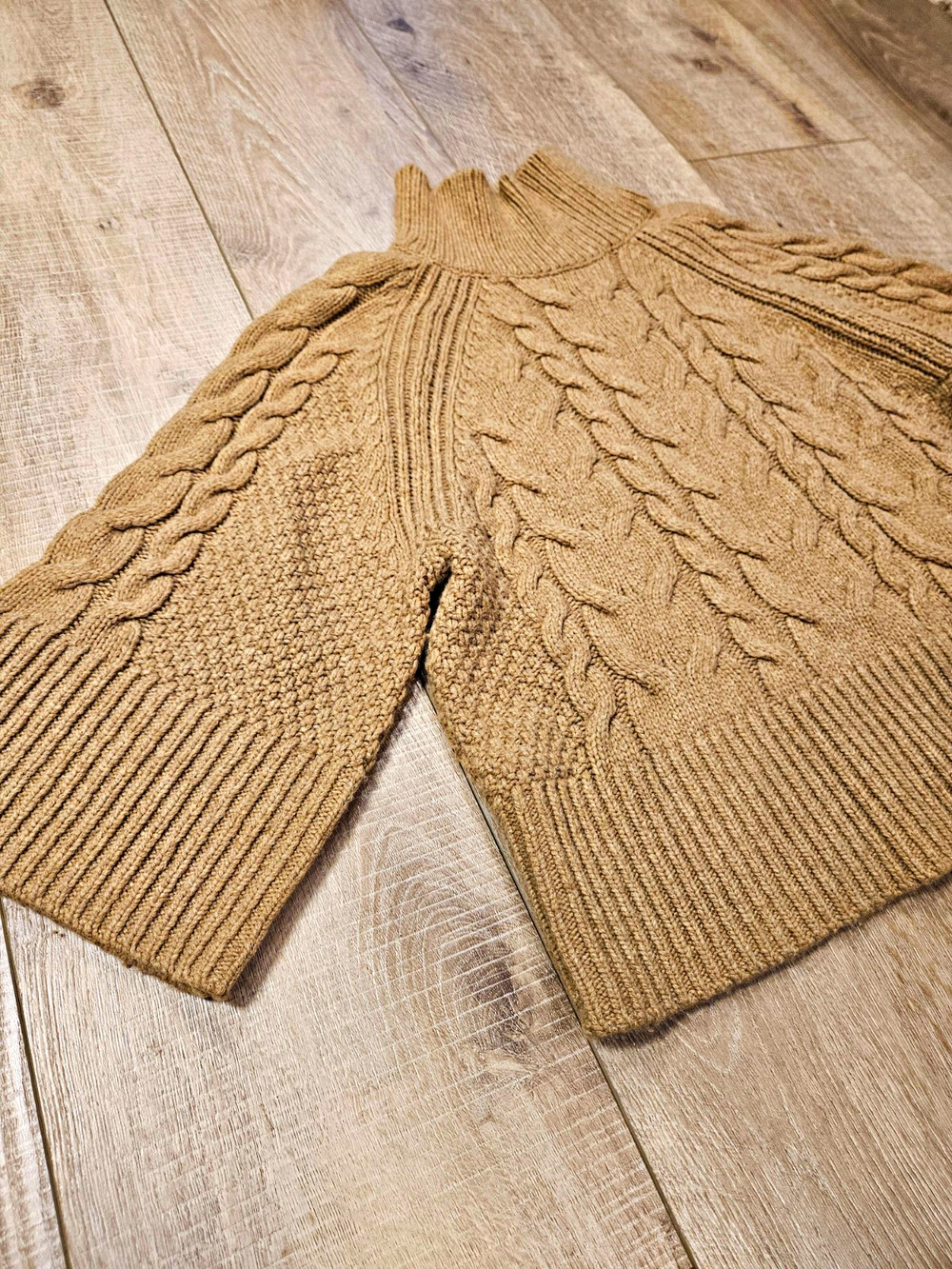 Banana Republic Cable Flare Sleeve Sweater Womens S Camel Tan Wool Mock Neck